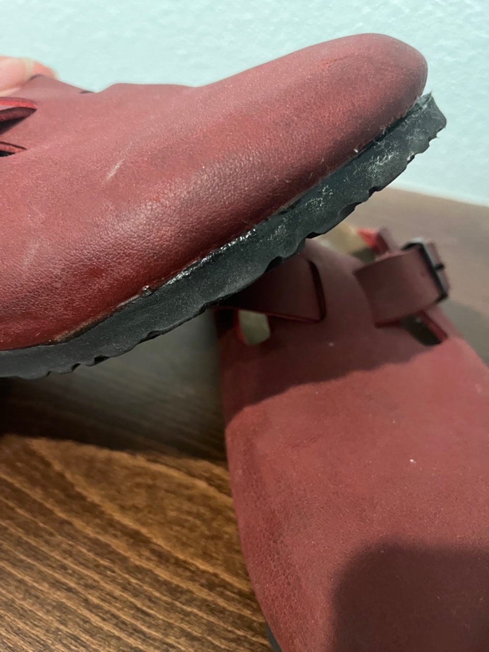 Birkenstock Birki’s Red Suede Slip-On Clog with Buckle - Picture 6 of 9